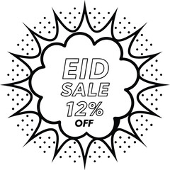 Cartoon burst highlights Eid sale discounts offering twelve percent off this holiday season