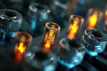 Artistic closeup of glowing clean tech elements