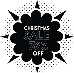 Christmas sale offers seventy six percent discount with halftone and pointy shape isolated