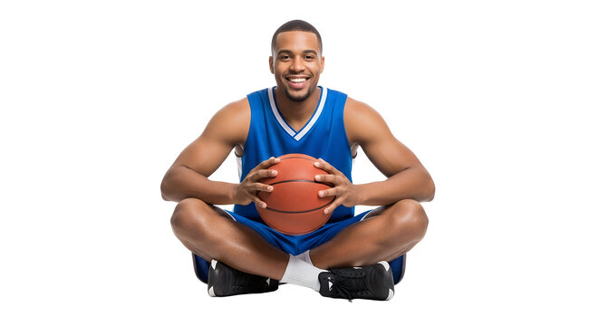 Man Sitting Cross-Legged Holding a Basketball and Smiling - Powered by Adobe