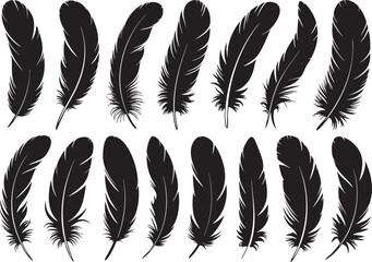 Feather Silhouettes Collection for Elegant Design Elements and Decorative Accents, Featuring Detailed Plumes and Delicate Shapes for Artistic Compositions
