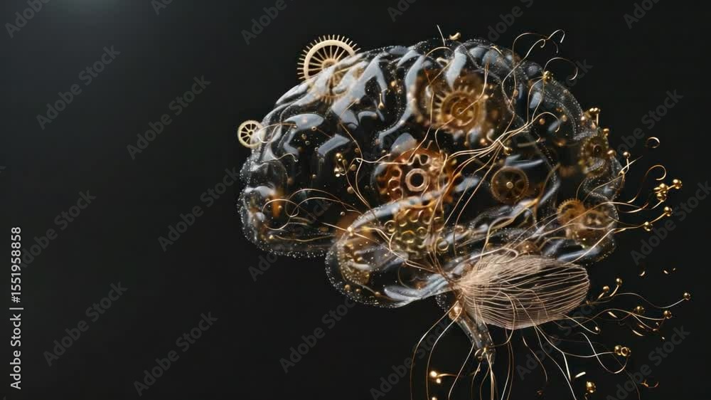 Poster a conceptual image of a mechanical brain symbolizing intelligence and innovation