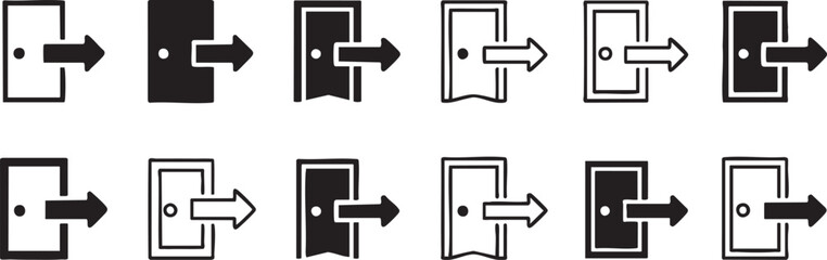 Versatile Exit Door Icon Set for Website Navigation and User Interface Design, Featuring Arrow Symbols and Modern Style for Clear and Intuitive Signage
