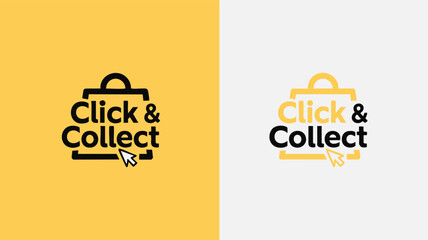 Click and Collect Logo Set - Vector Icons for Online Shopping, Retail Services, and Convenient Pickup - Black and Yellow Color Variations