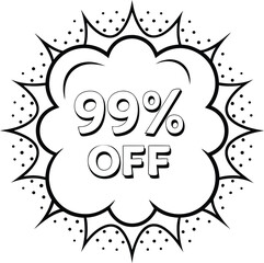A bold 99 percent off message bursts forth in a comic book cloud design