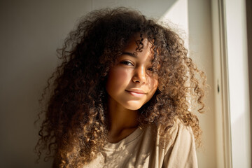 Portrait of young Black girl with afro and natural skin