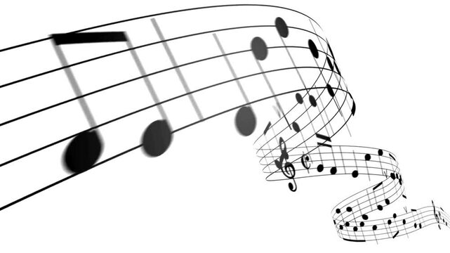 Flowing musical notes gracefully curving through the air against a white background