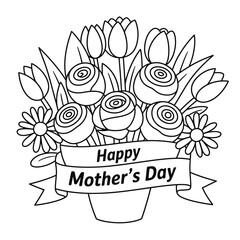 Happy mothers day floral arrangement with roses and tulips in a vase