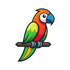 Fototapeta premium Colorful cartoon parrot perched on a branch with a black background