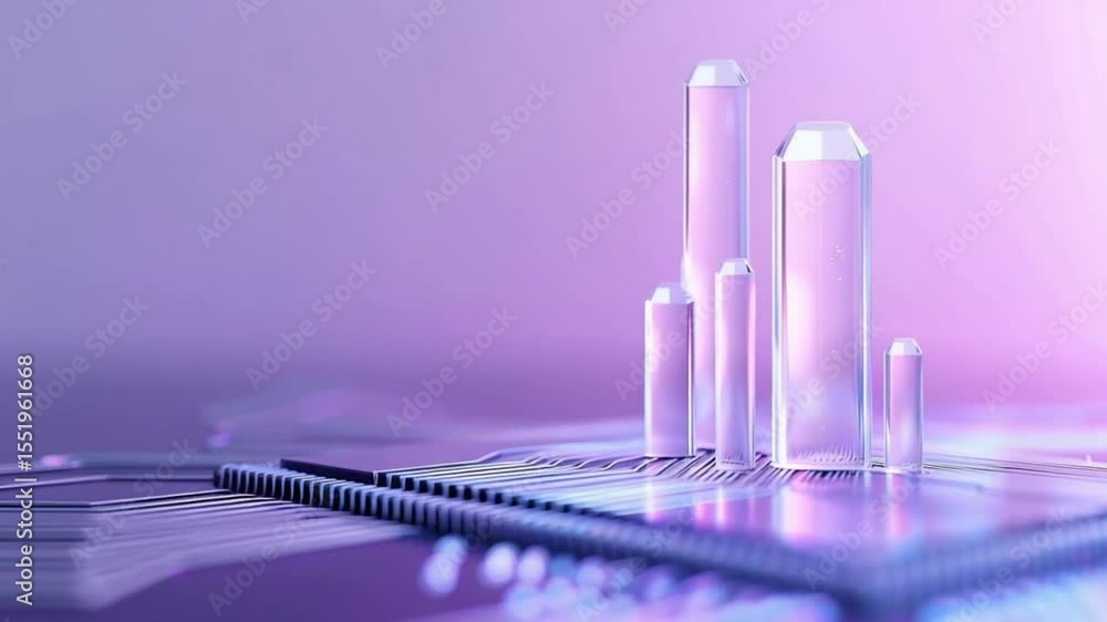 Aufkleber Technological Abstraction: A sleek and modern composition featuring a stylized representation of technology, showcasing a cluster of luminous, crystalline structures amidst a circuit board design. 