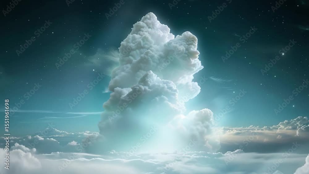 Poster celestial cloudscape: a breathtaking cloud formation illuminates the sky, creating an ethereal scene
