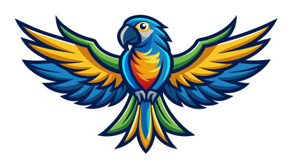 Fototapeta premium Vibrant blue and yellow macaw parrot with wings spread wide