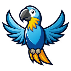 Obraz premium Cartoon blue macaw parrot with wings spread open ready to fly