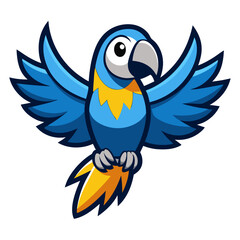 Cartoon blue and yellow macaw parrot with wings spread wide