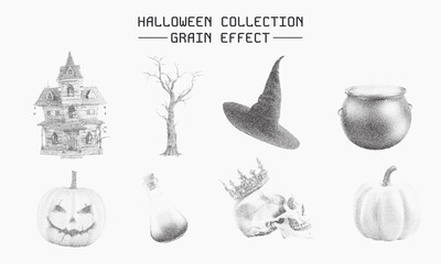 Halloween Grain Effect Icon Set with spooky elements