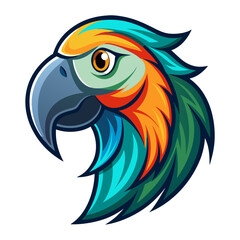 Vibrant macaw parrot head logo with colorful feathers