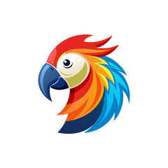 Vibrant stylized macaw parrot head logo design on black background