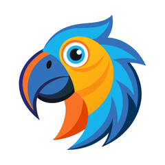 Vibrant stylized macaw head with blue yellow and orange feathers