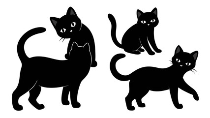 Mysterious black cats peeking out from the darkness with bright eyes