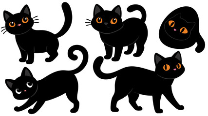 Collection of adorable black cats in various playful poses