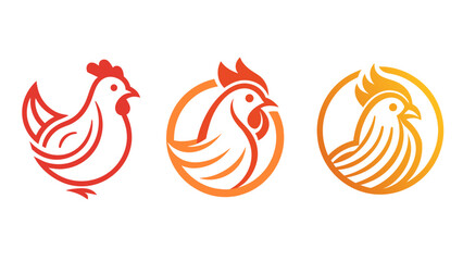 Modern stylized chicken and rooster logos in warm colors