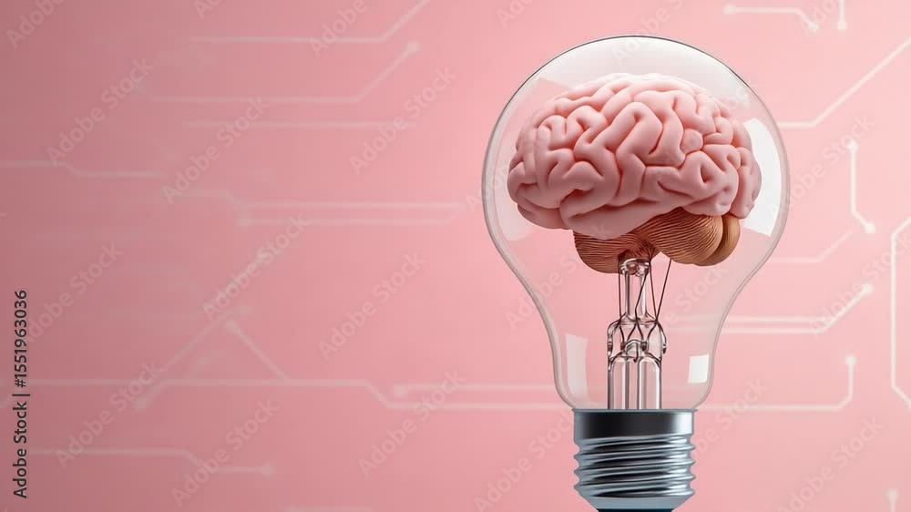 Poster mind's illumination: a conceptual image depicting a human brain encased within a glowing lightbulb, 