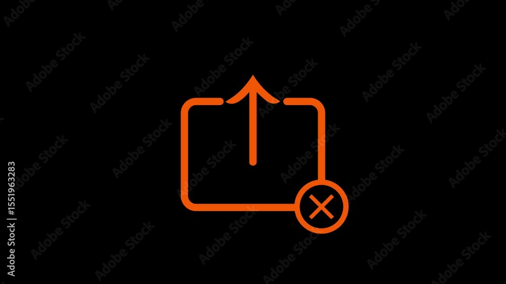 Poster orange share icon with an upward arrow emerging from an open box on a black background