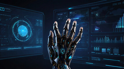 Futuristic AI User Interface with Holographic Data Display