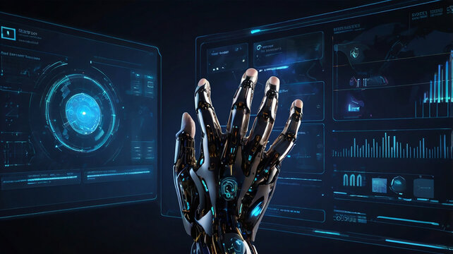 Futuristic AI User Interface with Holographic Data Display