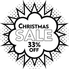 Thirty three percent off Christmas sale offered in a black and white burst