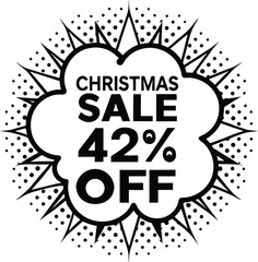 Christmas sale announcement with fortytwo percent off is within a comic burst shape