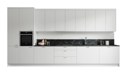 Modern kitchen design featuring sleek storage solutions urban setting interior photography minimalist aesthetics