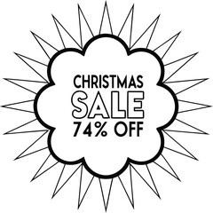 Christmas sale offers seventy four percent discount with burst design against a transparent backdrop