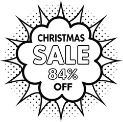 Christmas sale offers eighty four percent off in comic style explosion with transparent background