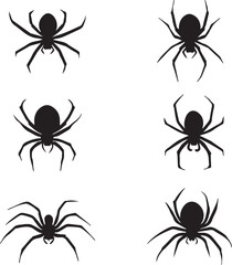 Silhouettes of black spiders Halloween shape on white background