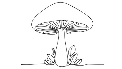 Continuous one single minimal line drawing mushroom 