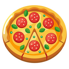 Cartoon Pizza with Pepperoni and Basil