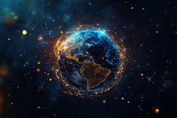 Obraz premium Stunning Earth and Connectivity Visual with Bright Lights and Stars
