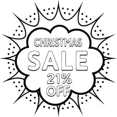 Christmas sale is 21 percent off with a spiky cloud bursting outwards with transparent background