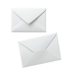 Two blank white envelopes isolated on transparent background