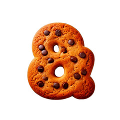 Ampersand sign shaped like a chocolate chip cookie, golden-brown with realistic cracks and melty chips. Soft, puffy, and playful, perfect for food-themed designs or sweet branding