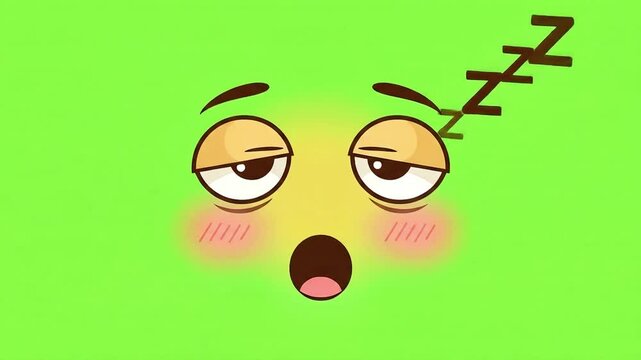 Animated Sleeping Face on Green Background with Zzz Symbols Floating Above in a Cartoon Style Video