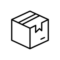 Black Package Icon in Silhouettes Style Depicting Shipping Box or Parcel with Label on White Background