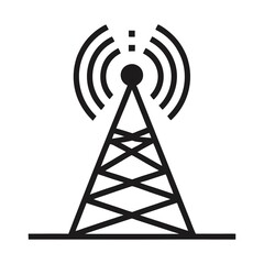 Modern Line Art Illustration: Telecommunications Tower, Wireless Signal Transmission, Technology Concept