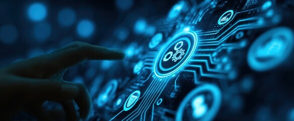 The futuristic interaction with a digital technology interface and network connections.