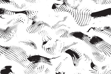 Abstract Black and White Halftone Dots and Grunge Strokes Pattern
