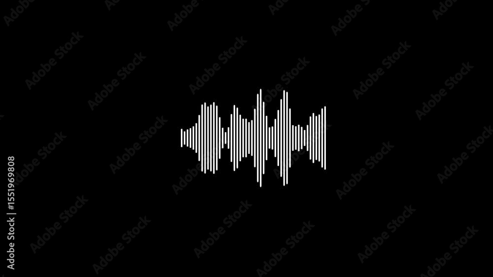 Poster abstract white audio waveform on black background representing sound visualization and communication