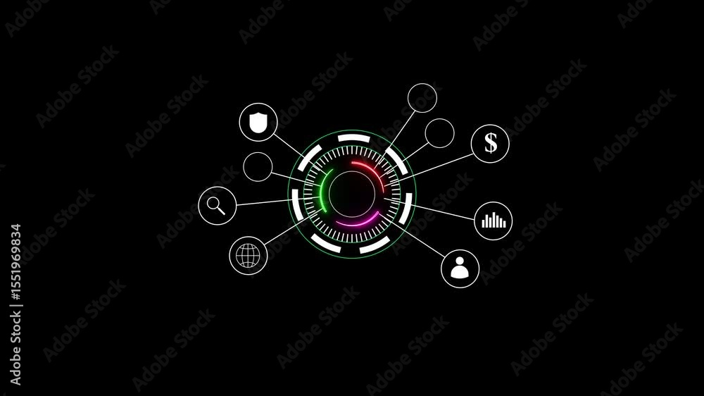 Poster futuristic abstract digital hud interface with data analysis and circular elements