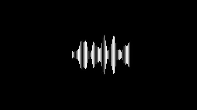 Abstract white audio waveform on black background representing sound visualization and communication in a minimalist style