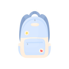 School backpack blue. Concept back to school. Elements of school inventory. Holiday 1st of September.
